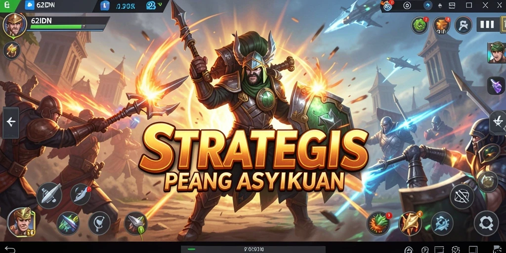 Tangkapan layar gameplay 62IDN menampilkan aksi pertempuran strategi yang intens.