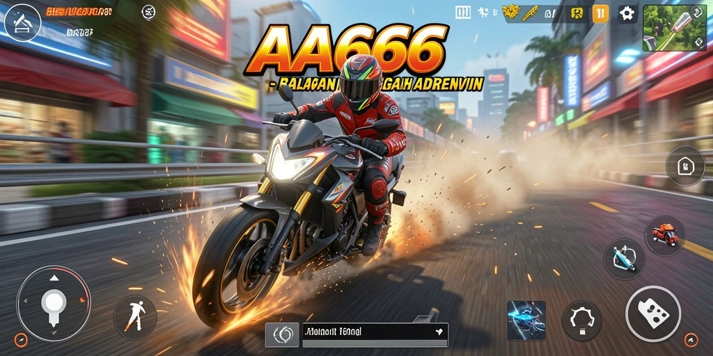 Screenshot gameplay AA666 menampilkan balapan motor yang mendebarkan dan aksi seru.