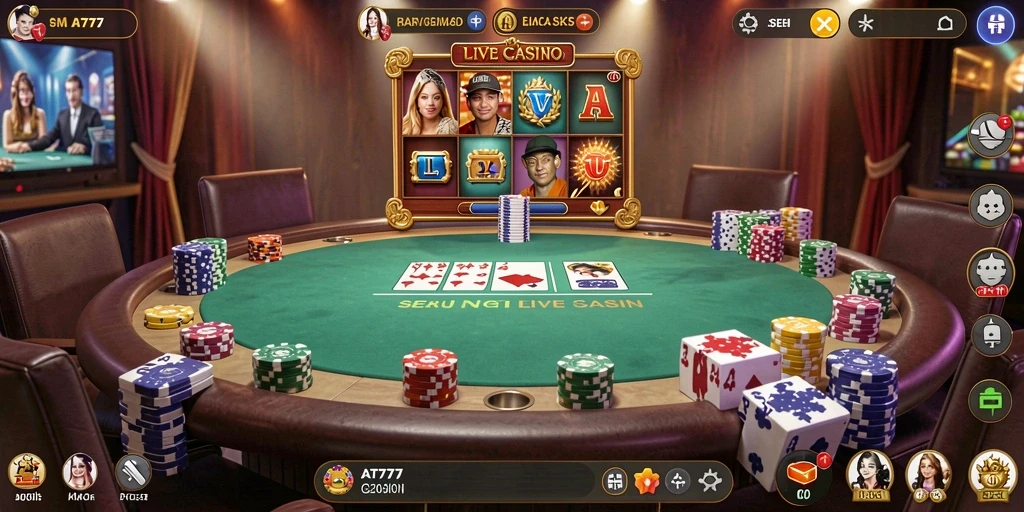 Tangkapan layar AT777 menampilkan dealer langsung dalam permainan Live Casino.