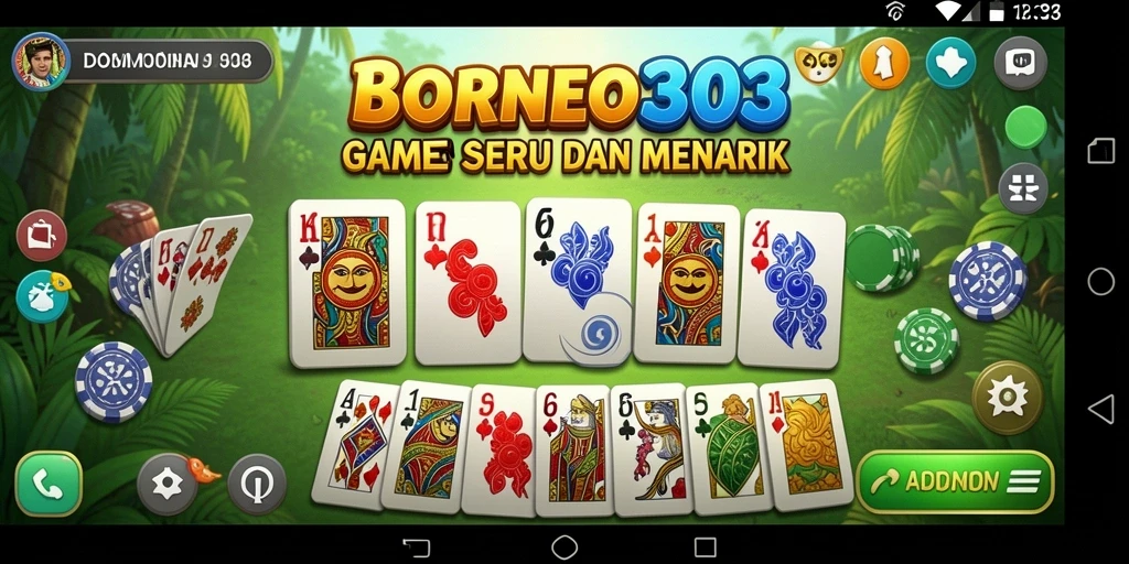Tampilan utama BORNEO303 dengan suasana permainan domino yang seru.