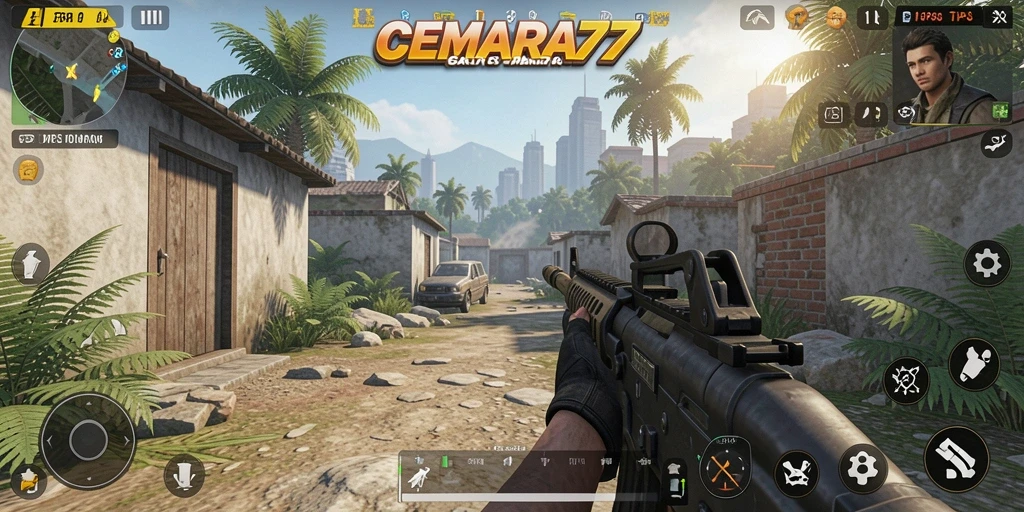 Screenshot gameplay CEMARA77 yang menampilkan aksi seru di medan perang.