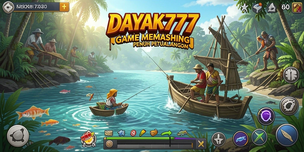 Tampilan gameplay menarik dari DAYAK777 di lokasi memancing yang indah.
