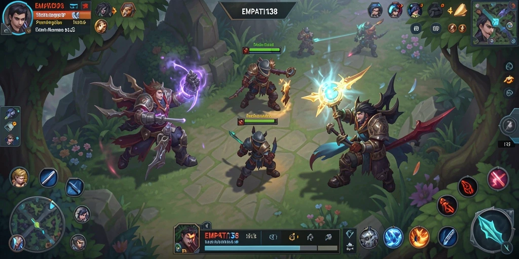 Screenshot gameplay <strong>EMPATI138</strong> menunjukkan pertarungan antar kerajaan yang seru.