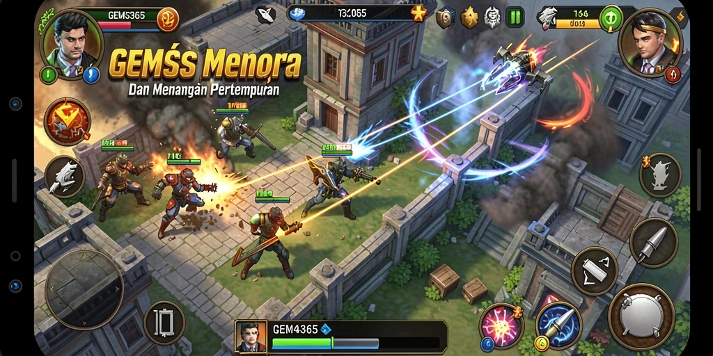 Tampilan gameplay GEMS365 dengan aksi Tower Defense yang mendebarkan.
