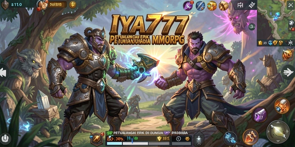 Tangkapan layar IYA777 menampilkan pertarungan epik di dunia MMORPG yang luas.
