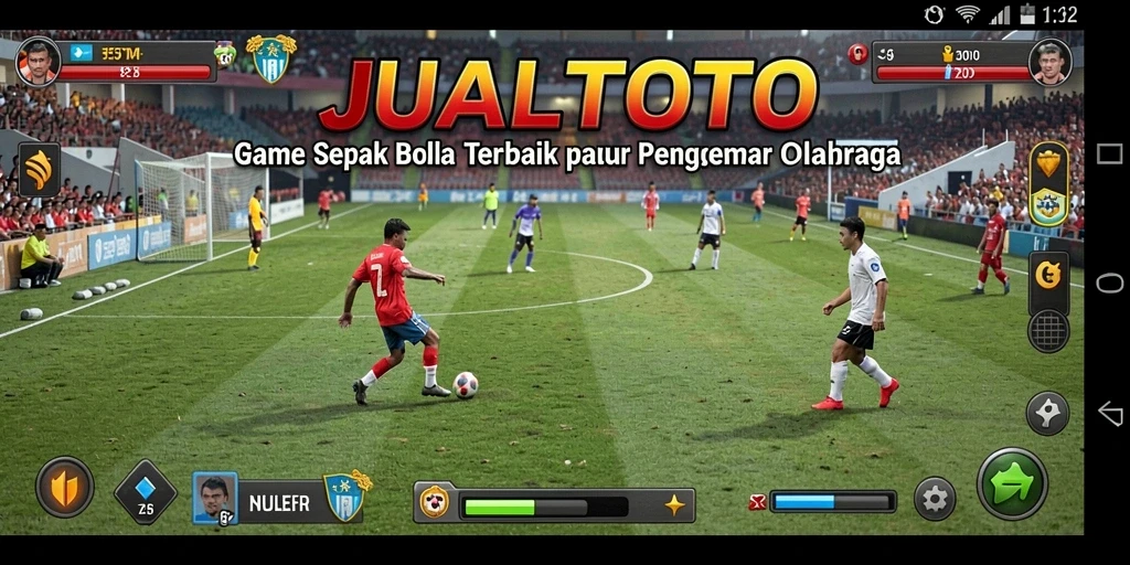 Screenshot menunjukkan aksi seru permainan sepak bola JUALTOTO.