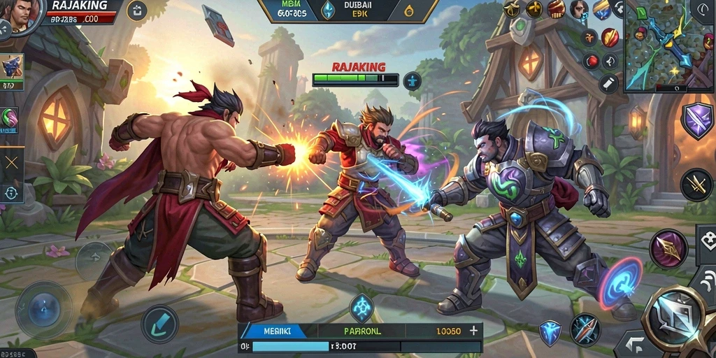 Screenshot gameplay RAJAKING yang menunjukkan pertarungan menarik.