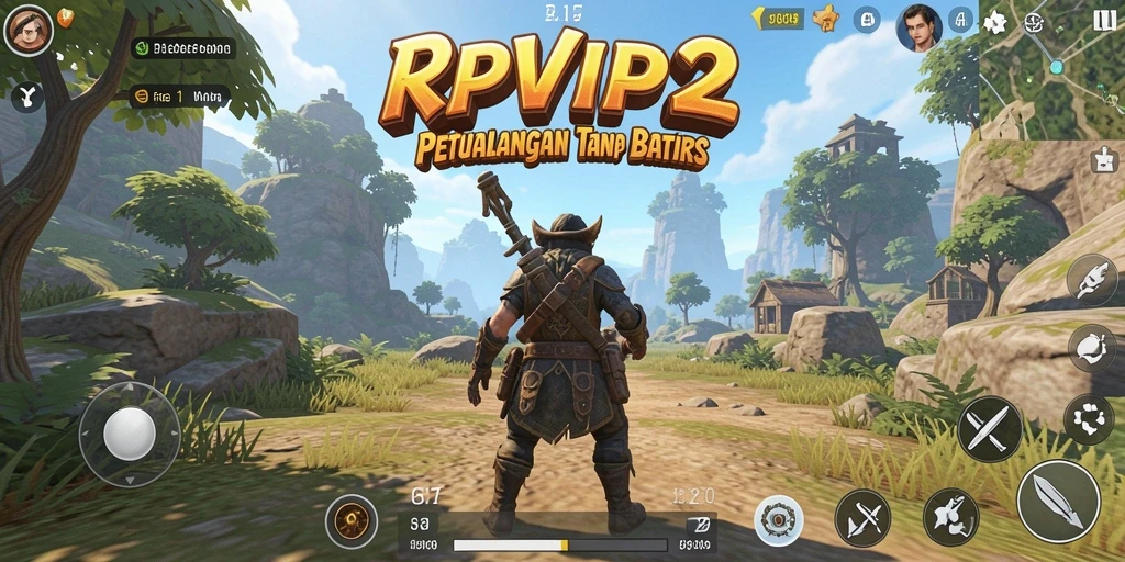 Screenshot gameplay RPVIP2 yang menampilkan petualangan di dunia terbuka.