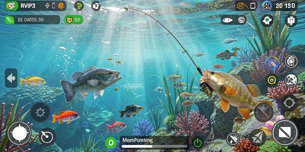 Gameplay realistis memancing ikan di laut.