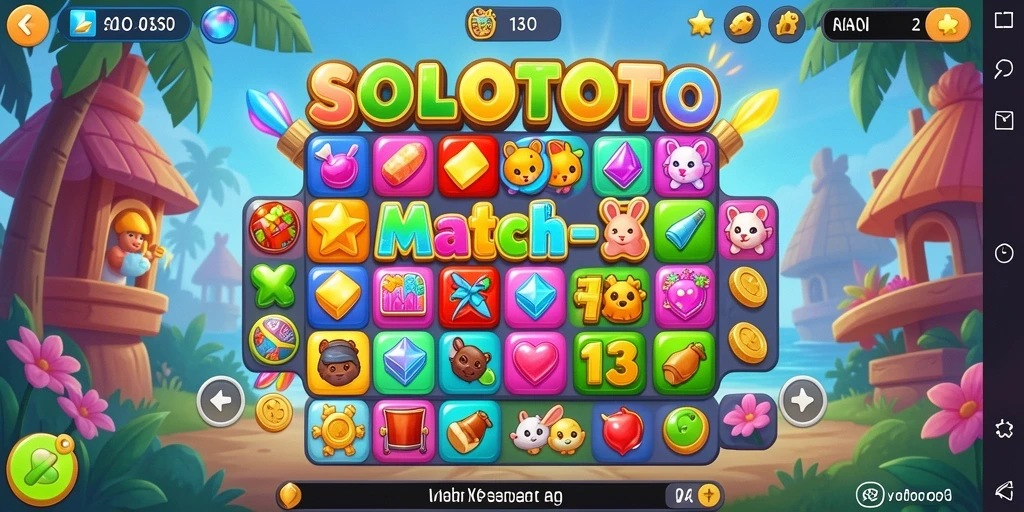 Tampilan gameplay SOLOTOTO yang seru dan penuh aksion Match-3.