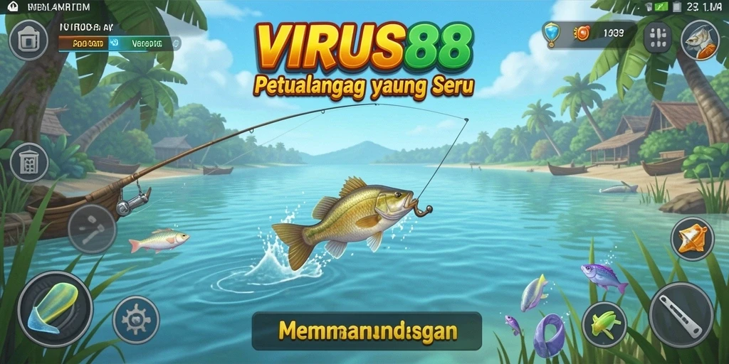 Screenshot menampilkan gameplay memancing yang menegangkan di VIRUS88.